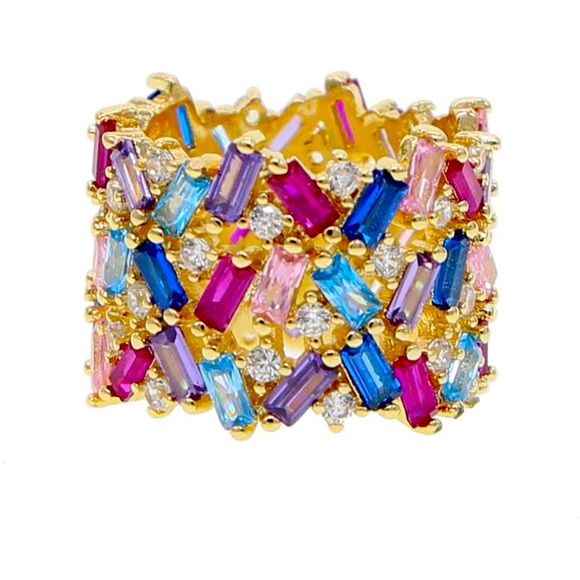 Sahira Stacie Rainbow Baguette Gold Plated Ring. Size 6. - Picture 1 of 7